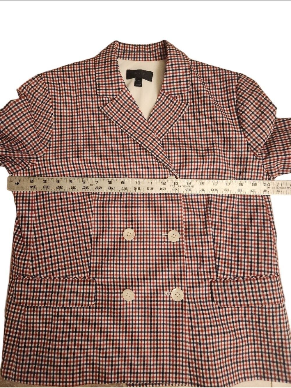 J.Crew Double-Breasted Plaid Check Blazer Jacket – Size 12 Red navy White G1124 - Picture 11 of 13